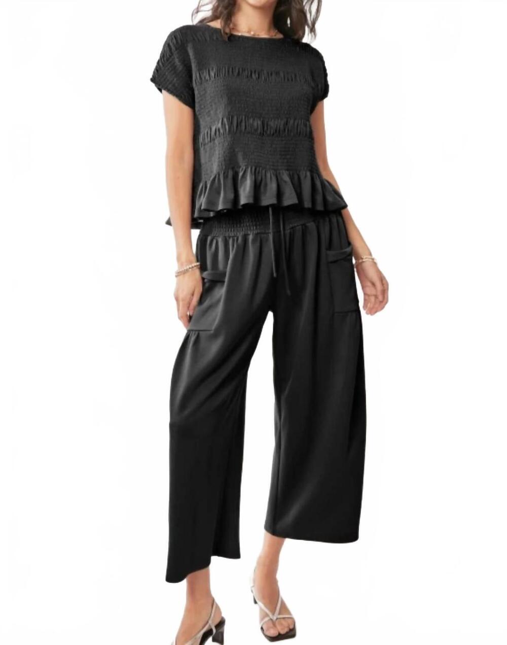 NEW DAVI & DANI cap sleeve top and waistband pant set in black